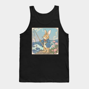 Funny Fishing Vintage Rabbit Fishermen Brown Bunny Relaxing Tank Top